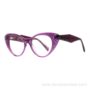 Fashion Women Rhinestone Acetate Optical Frame Glasses